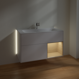 Тумба под раковину Villeroy & Boch Finion 99,6х49,8 см с подсветкой МДФ глянцевый белый лак/шпон дуба G040PCGF