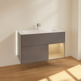 Тумба под раковину Villeroy & Boch Finion 99,6х49,8 см с подсветкой МДФ антрацит матовый лак/шпон дуба G040PCGK