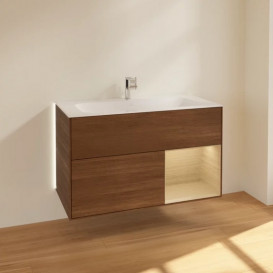 Тумба под раковину Villeroy & Boch Finion 99,6х49,8 см с подсветкой ДСП шпон грецкого ореха/шпон дуба G040PCGN