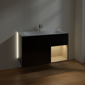 Тумба под раковину Villeroy & Boch Finion 99,6х49,8 см с подсветкой МДФ черный матовый лак/шпон дуба G040PCPD