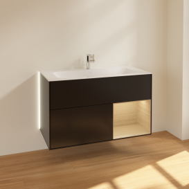 Тумба під раковину Villeroy & Boch Finion 99,6х49,8 см з підсвічуванням МДФ чорний матовий лак/шпон дуба G040PCPD