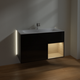 Тумба под раковину Villeroy & Boch Finion 99,6х49,8 см с подсветкой МДФ глянцевый черный лак/шпон дуба G040PCPH