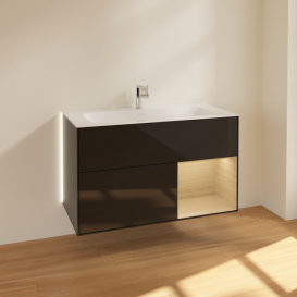Тумба под раковину Villeroy & Boch Finion 99,6х49,8 см с подсветкой МДФ глянцевый черный лак/шпон дуба G040PCPH