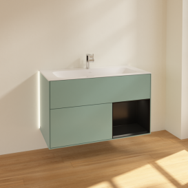 Тумба під раковину Villeroy & Boch Finion 99,6х49,8 см з підсвічуванням МДФ оливковий матовий лак/чорний матовий лак G040PDGM