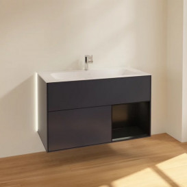 Тумба под раковину Villeroy & Boch Finion 99,6х49,8 см с подсветкой МДФ темно-синий матовый лак/черный матовый лак G040PDHG