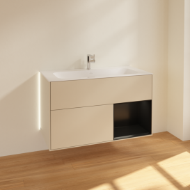 Тумба под раковину Villeroy & Boch Finion 99,6х49,8 см с подсветкой МДФ песок матовый лак/черный матовый лак G040PDHH