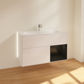 Тумба под раковину Villeroy & Boch Finion 99,6х49,8 см с подсветкой МДФ глянцевый белый лак/глянцевый черный лак G040PHGF