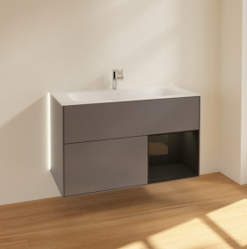 Тумба под раковину Villeroy & Boch Finion 99,6х49,8 см с подсветкой МДФ антрацит матовый лак/глянцевый черный лак G040PHGK