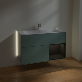 Тумба под раковину Villeroy & Boch Finion 99,6х49,8 см с подсветкой МДФ оливковый матовый лак/глянцевый черный лак G040PHGM
