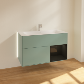 Тумба под раковину Villeroy & Boch Finion 99,6х49,8 см с подсветкой МДФ оливковый матовый лак/глянцевый черный лак G040PHGM