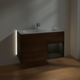 Тумба под раковину Villeroy & Boch Finion 99,6х49,8 см с подсветкой ДСП шпон грецкого ореха/глянцевый черный лак G040PHGN