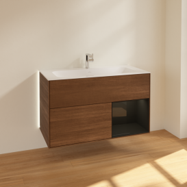 Тумба под раковину Villeroy & Boch Finion 99,6х49,8 см с подсветкой ДСП шпон грецкого ореха/глянцевый черный лак G040PHGN