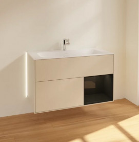 Тумба под раковину Villeroy & Boch Finion 99,6х49,8 см с подсветкой МДФ песок матовый лак/глянцевый черный лак G040PHHH