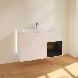 Тумба под раковину Villeroy & Boch Finion 99,6х49,8 см с подсветкой МДФ белый матовый лак/глянцевый черный лак G040PHMT