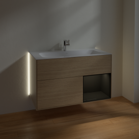 Тумба под раковину Villeroy & Boch Finion 99,6х49,8 см с подсветкой ДСП шпон дуба/глянцевый черный лак G040PHPC