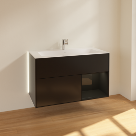 Тумба под раковину Villeroy & Boch Finion 99,6х49,8 см с подсветкой МДФ черный матовый лак/глянцевый черный лак G040PHPD