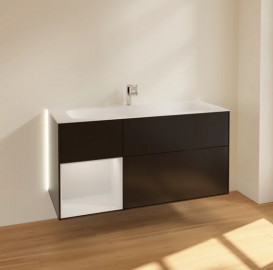 Тумба под раковину Villeroy & Boch Finion 119,6х49,8 см с подсветкой МДФ черный матовый лак/глянцевый белый лак G060GFPD
