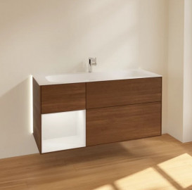 Тумба под раковину Villeroy & Boch Finion 119,6х49,8 см с подсветкой ДСП шпон грецкого ореха/антрацит матовый лак G060GKGN