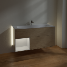 Тумба под раковину Villeroy & Boch Finion 119,6х49,8 см с подсветкой ДСП шпон дуба/глянцевый белый лак G060GFPC