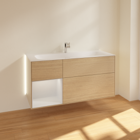Тумба под раковину Villeroy & Boch Finion 119,6х49,8 см с подсветкой ДСП шпон дуба/глянцевый белый лак G060GFPC