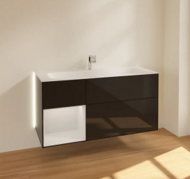 Тумба под раковину Villeroy & Boch Finion 119,6х49,8 см с подсветкой МДФ глянцевый черный лак/глянцевый белый лак G060GFPH