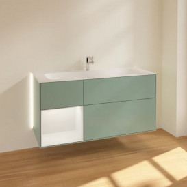 Тумба под раковину Villeroy & Boch Finion 119,6х49,8 см с подсветкой МДФ оливковый матовый лак/светло-серый матовый лак G060GJGM