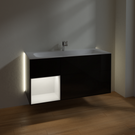 Тумба под раковину Villeroy & Boch Finion 119,6х49,8 см с подсветкой МДФ глянцевый черный лак/светло-серый матовый лак G060GJPH