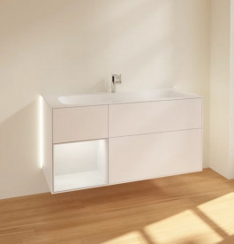 Тумба под раковину Villeroy & Boch Finion 119,6х49,8 см с подсветкой МДФ белый матовый лак/песок матовый лак G060HHMT