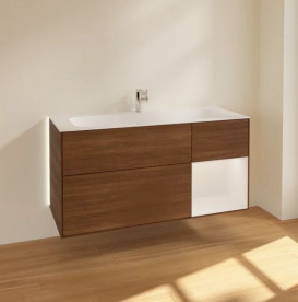 Тумба под раковину Villeroy & Boch Finion 119,6х49,8 см с подсветкой ДСП шпон грецкого ореха/глянцевый белый лак G070GFGN