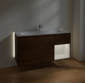 Тумба под раковину Villeroy & Boch Finion 119,6х49,8 см с подсветкой ДСП шпон грецкого ореха/глянцевый белый лак G070GFGN