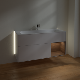 Тумба под раковину Villeroy & Boch Finion 119,6х49,8 см с подсветкой МДФ глянцевый белый лак/шпон грецкого ореха G070GNGF