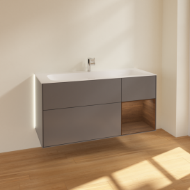 Тумба под раковину Villeroy & Boch Finion 119,6х49,8 см с подсветкой МДФ антрацит матовый лак/шпон грецкого ореха G070GNGK