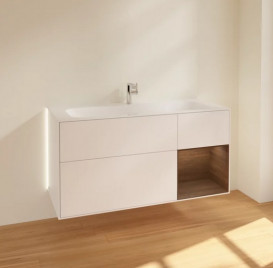 Тумба под раковину Villeroy & Boch Finion 119,6х49,8 см с подсветкой МДФ белый матовый лак/шпон грецкого ореха G070GNMT