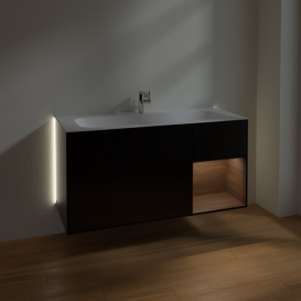 Тумба под раковину Villeroy & Boch Finion 119,6х49,8 см с подсветкой МДФ черный матовый лак/шпон грецкого ореха G070GNPD
