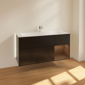 Тумба под раковину Villeroy & Boch Finion 119,6х49,8 см с подсветкой МДФ черный матовый лак/шпон грецкого ореха G070GNPD