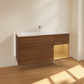 Тумба под раковину Villeroy & Boch Finion 119,6х49,8 см с подсветкой ДСП шпон грецкого ореха/золотой матовый лак G070HFGN