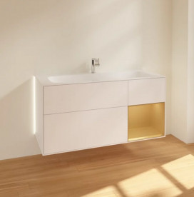 Тумба под раковину Villeroy & Boch Finion 119,6х49,8 см с подсветкой МДФ белый матовый лак/золотой матовый лак G070HFMT