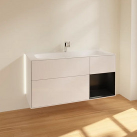 Тумба под раковину Villeroy & Boch Finion 119,6х49,8 см с подсветкой МДФ глянцевый белый лак/черный матовый лак G070PDGF