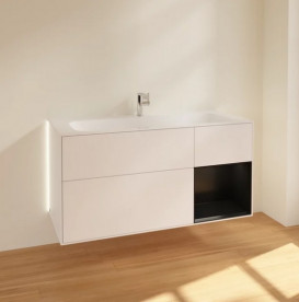 Тумба под раковину Villeroy & Boch Finion 119,6х49,8 см с подсветкой МДФ белый матовый лак/черный матовый лак G070PDMT