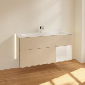 Тумба під раковину Villeroy & Boch Finion 119,6х49,8 см з підсвічуванням МДФ пісок матовий лак/глянсовий білий лак G070GFHH