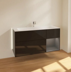 Тумба під раковину Villeroy & Boch Finion 119,6х49,8 см із підсвічуванням МДФ глянсовий чорний лак/антрацит матовий лак G070GKPH