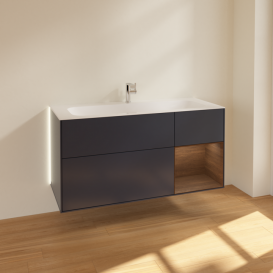Тумба под раковину Villeroy & Boch Finion 119,6х49,8 см с подсветкой МДФ темно-синий матовый лак/шпон грецкого ореха G070GNHG