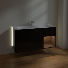Тумба под раковину Villeroy & Boch Finion 119,6х49,8 см с подсветкой МДФ глянцевый черный лак/шпон грецкого ореха G070GNPH