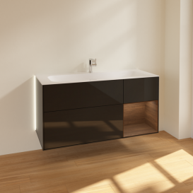 Тумба под раковину Villeroy & Boch Finion 119,6х49,8 см с подсветкой МДФ глянцевый черный лак/шпон грецкого ореха G070GNPH