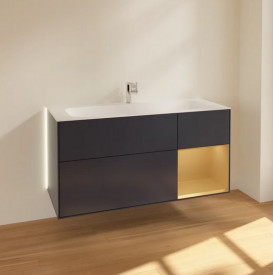 Тумба под раковину Villeroy & Boch Finion 119,6х49,8 см с подсветкой МДФ темно-синий матовый лак/золотой матовый лак G070HFHG