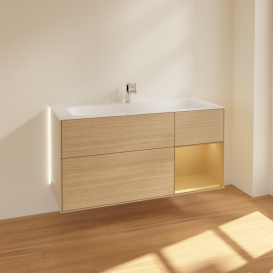 Тумба под раковину Villeroy & Boch Finion 119,6х49,8 см с подсветкой ДСП шпон дуба/золотой матовый лак G070HFPC