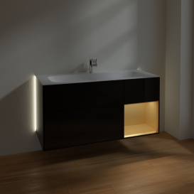 Тумба под раковину Villeroy & Boch Finion 119,6х49,8 см с подсветкой МДФ глянцевый черный лак/золотой матовый лак G070HFPH