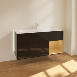Тумба под раковину Villeroy & Boch Finion 119,6х49,8 см с подсветкой МДФ глянцевый черный лак/золотой матовый лак G070HFPH