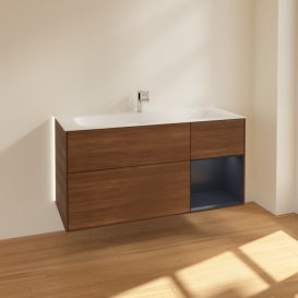 Тумба под раковину Villeroy & Boch Finion 119,6х49,8 см с подсветкой ДСП шпон грецкого ореха/темно-синий матовый лак G070HGGN