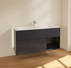 Тумба под раковину Villeroy & Boch Finion 119,6х49,8 см с подсветкой МДФ темно-синий матовый лак/черный матовый лак G070PDHG